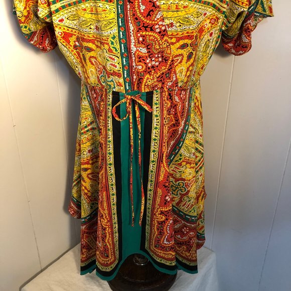 NineWest BeautifulOrange/yellow/greensatin dressSingleMom BreastCancerFundraiser - Picture 4 of 11